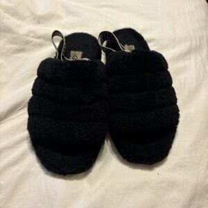 UGG Black Fluffy Slippers